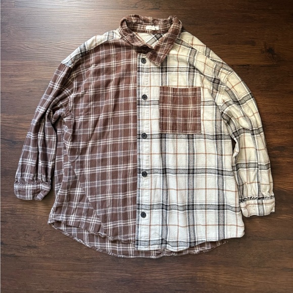Maurices Cabin Plaid Boyfriend Button Up Shirt Mixed Flannel 1X - Picture 2 of 4